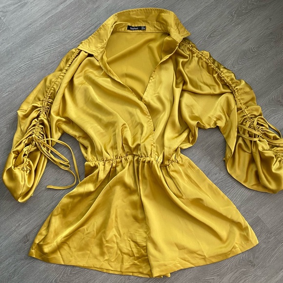 Most gorgeous soft luxe quality satin in GOLD w sexy details !! Romper - Picture 3 of 3